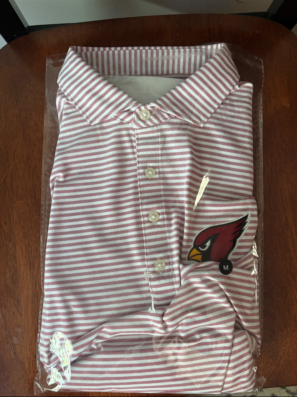 Arizona Cardinals Striped Polo Shirt - Red & White